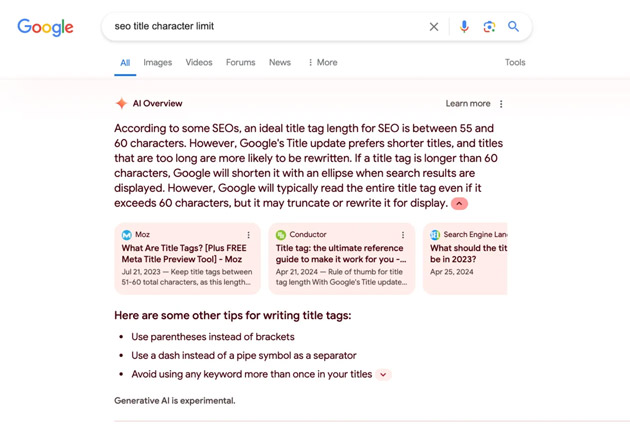 Jiná ukázka AI Overview na Google
